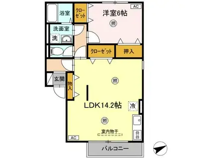 ディアコート B(1LDK/1階)の間取り写真