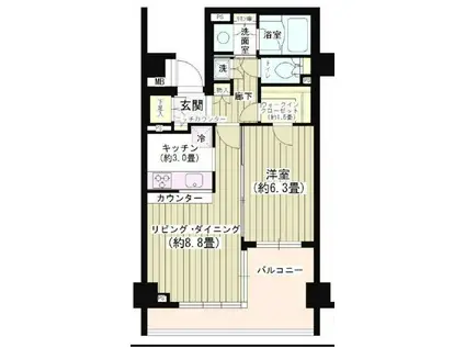 パークホームズ白金高輪(1LDK/1階)の間取り写真