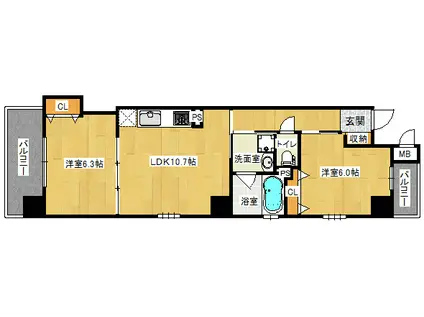 ピアッツァレント今井町(2LDK/2階)の間取り写真