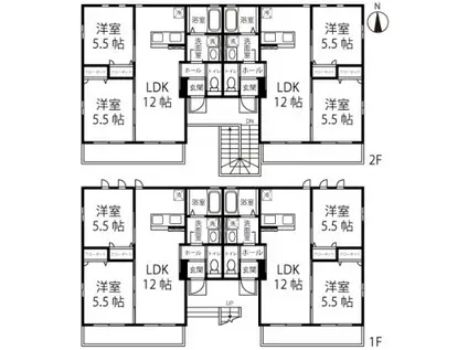 ワンハート有玉(2LDK/2階)の間取り写真