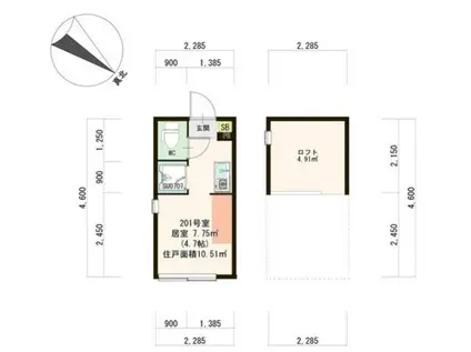 パルメゾン鷺宮(ワンルーム/2階)の間取り写真