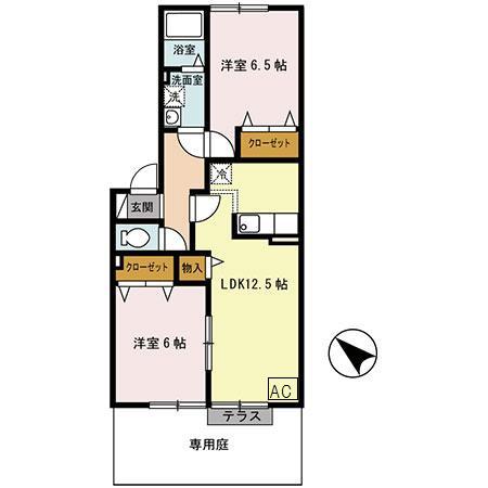 メロディーヒルズB棟(2LDK/1階)の間取り写真