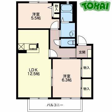 ハイツかすみ(2LDK/2階)の間取り写真