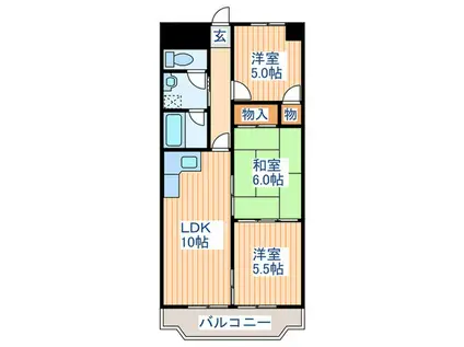 グランドール広瀬(3LDK/6階)の間取り写真