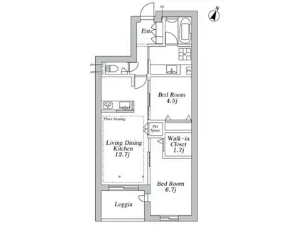 GREENCREST(2LDK/2階)の間取り写真
