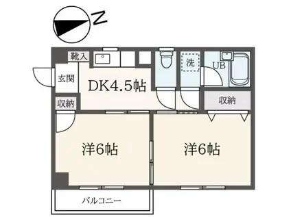 カーサアプリコルテ(2DK/2階)の間取り写真