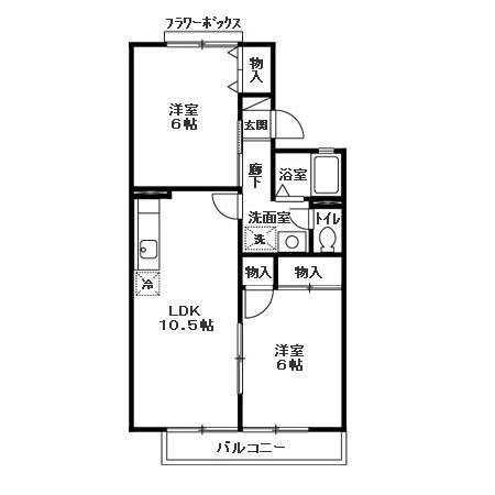 ラヴェニュE(2LDK/1階)の間取り写真
