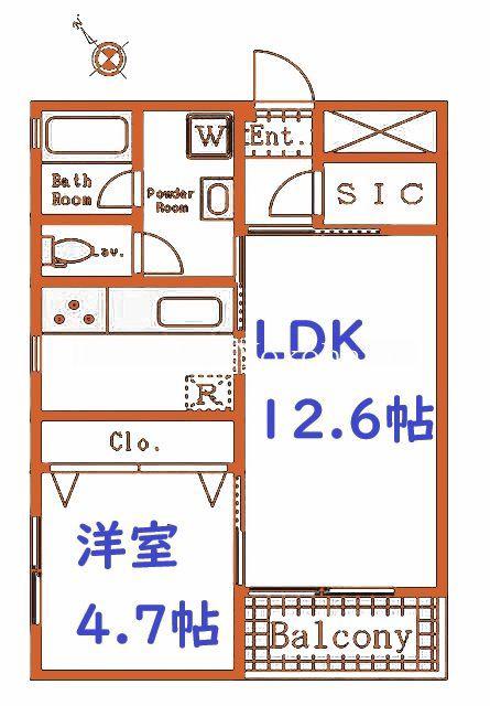 オークデンヒルズ(1LDK/2階)の間取り写真