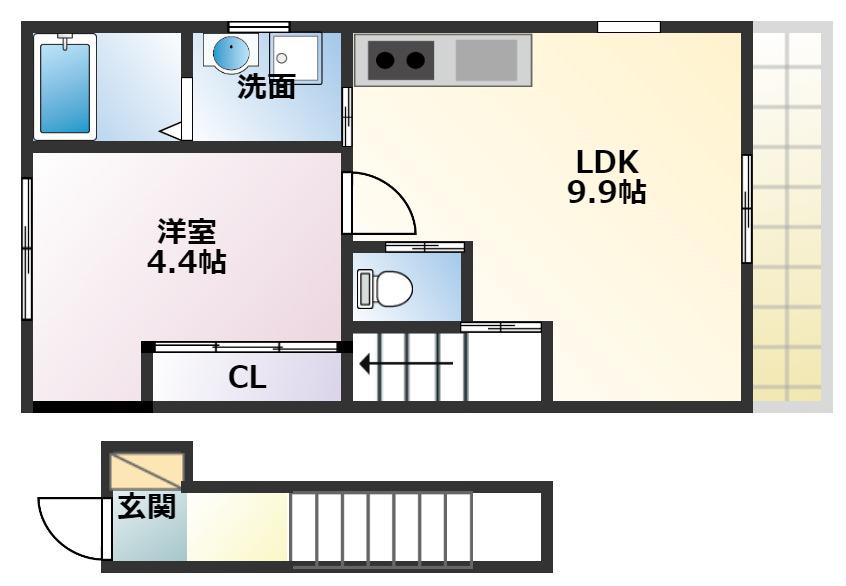 パティオ王ヶ崎町(1LDK/2階)の間取り写真