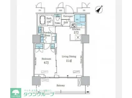 HARUMI FLAG PORT VILLAGE D棟(1LDK/14階)の間取り写真