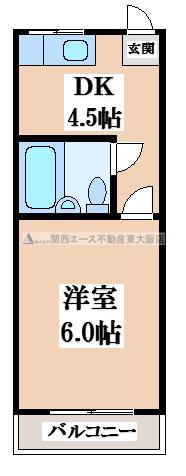ラフォーレ新石切(1DK/1階)の間取り写真