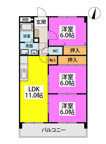 センチュリー中央(3LDK/1階)の間取り写真