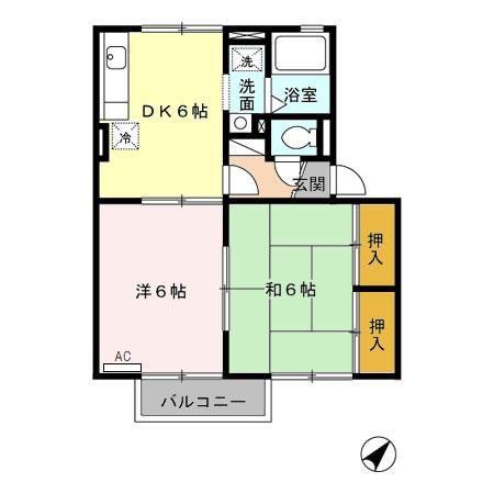 フルールヴィラージュ(2DK/1階)の間取り写真