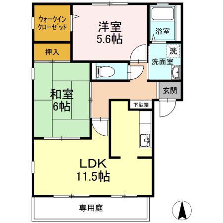パインズコート新居C(2LDK/1階)の間取り写真