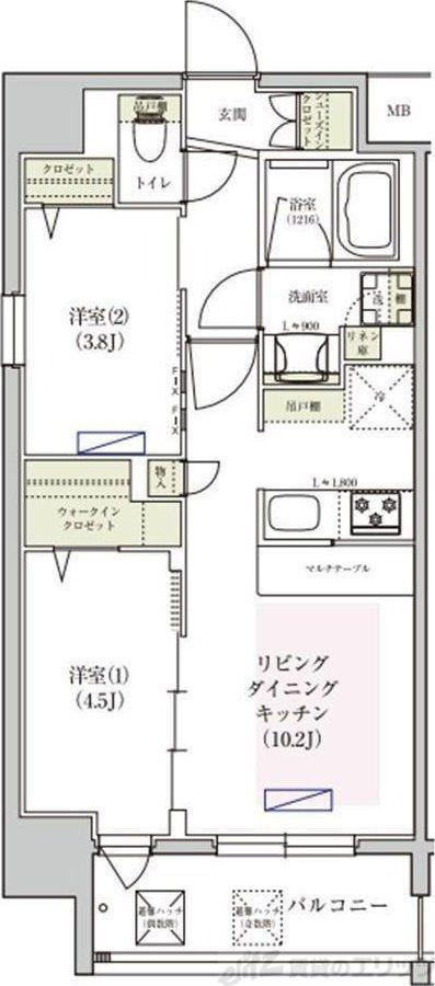 アーバネックス東梅田(2LDK/3階)の間取り写真