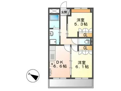 コンフォールII(2DK/2階)の間取り写真