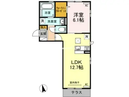 JR牟岐線 阿波富田駅 徒歩33分 3階建 築10年(1LDK/1階)の間取り写真