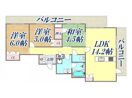 エスコート西宮グランハーツ(3LDK/2階)の間取り写真