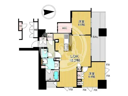 ブランズタワー谷町四丁目(2LDK/29階)の間取り写真