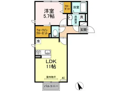 マリースプリング B棟(1LDK/2階)の間取り写真