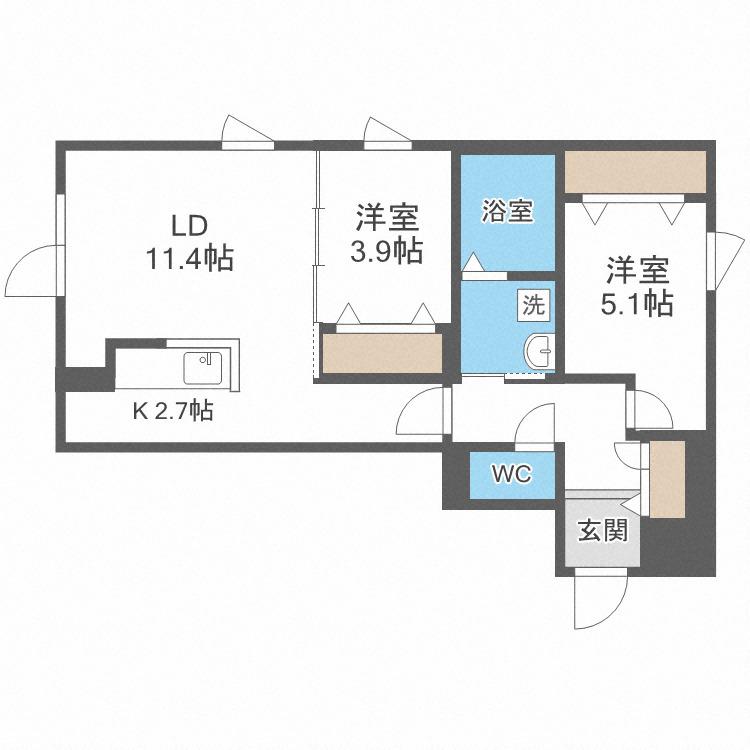 フィオリーノ(2LDK/2階)の間取り写真