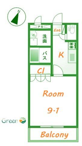 ベルローズ(1K/1階)の間取り写真