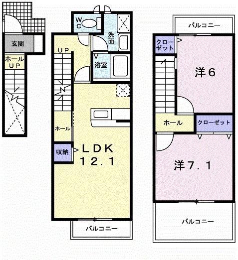 エスポワール・エル(2LDK/2階)の間取り写真
