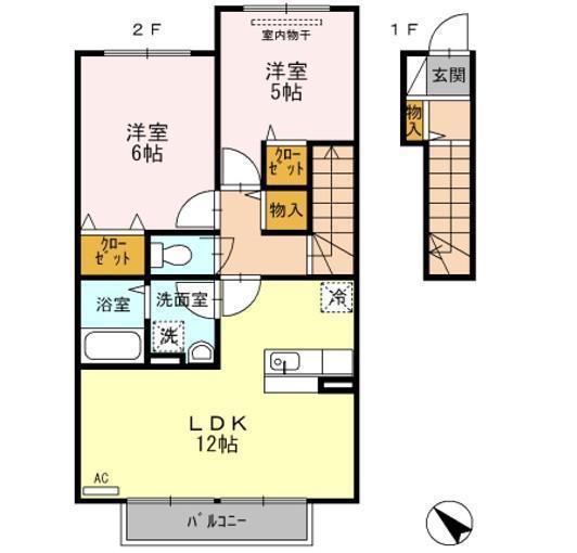 エスポワールB棟(2LDK/2階)の間取り写真