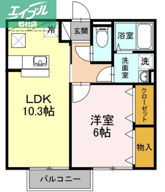 プレミールB棟(1LDK/1階)の間取り写真
