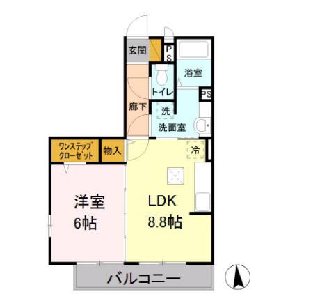 シャルマン2(1LDK/2階)の間取り写真
