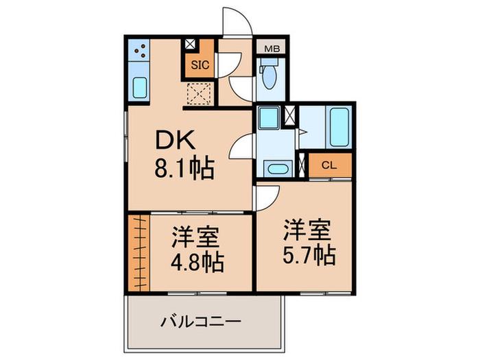 GREEN TERRACE代沢(2DK/3階)の間取り写真
