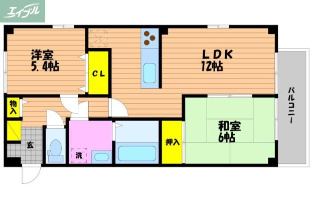 カンフォタブル(2LDK/3階)の間取り写真