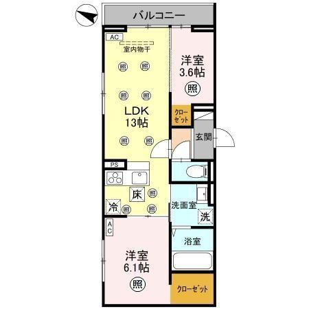 TIMELESS B(2LDK/1階)の間取り写真