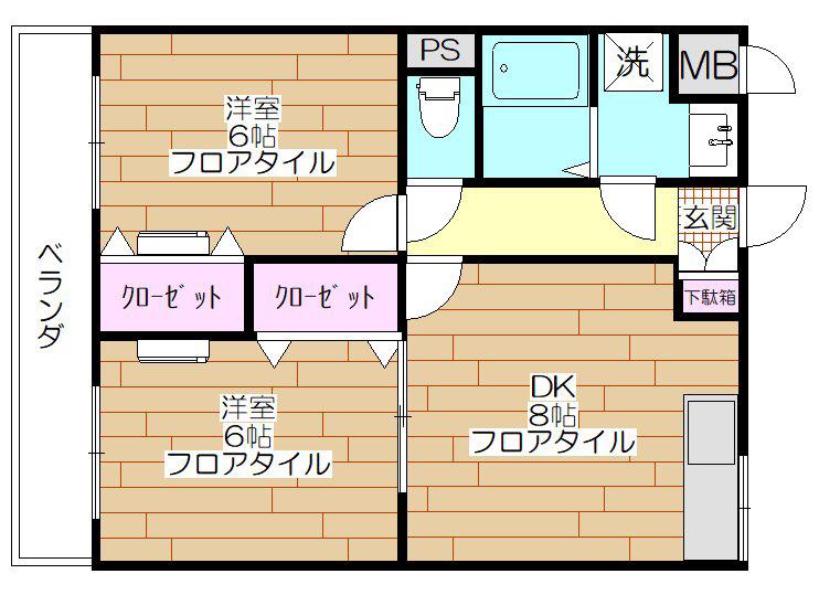 グランゲート(2DK/2階)の間取り写真