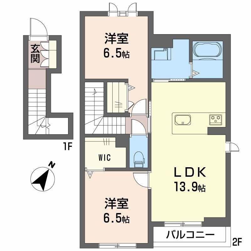 シャーメゾン・ユニヴェール(2LDK/2階)の間取り写真
