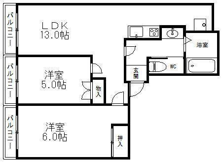 インシティ100(2LDK/3階)の間取り写真
