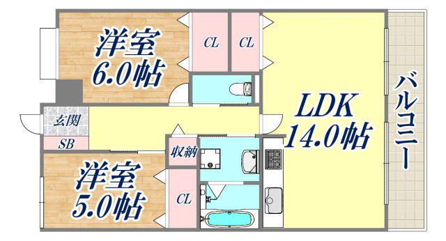 プレラにしのみや(2LDK/12階)の間取り写真