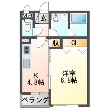 ステラウッド野中I(1DK/2階)の間取り写真