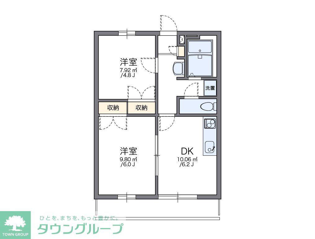 レオパレス 城北B(2DK/2階)の間取り写真