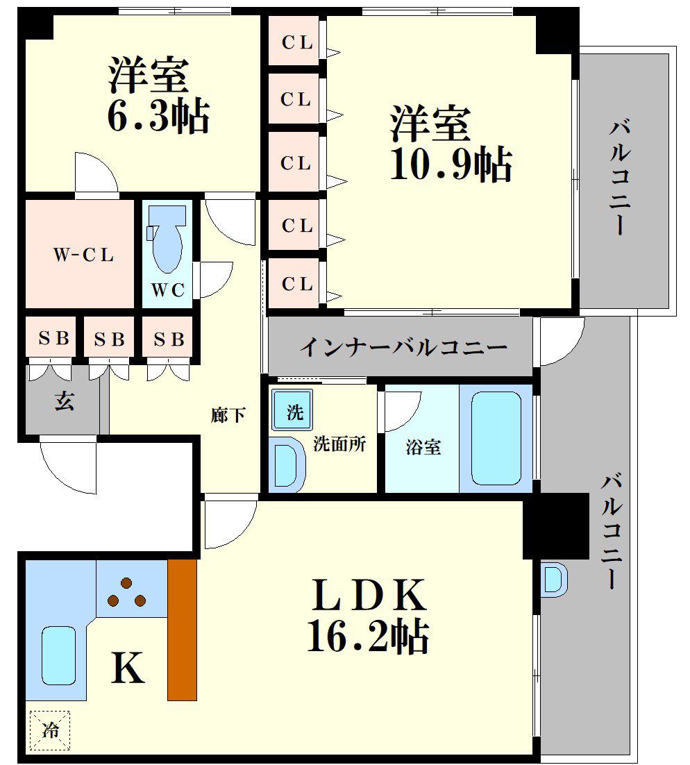 松屋タワー(2LDK/24階)の間取り写真