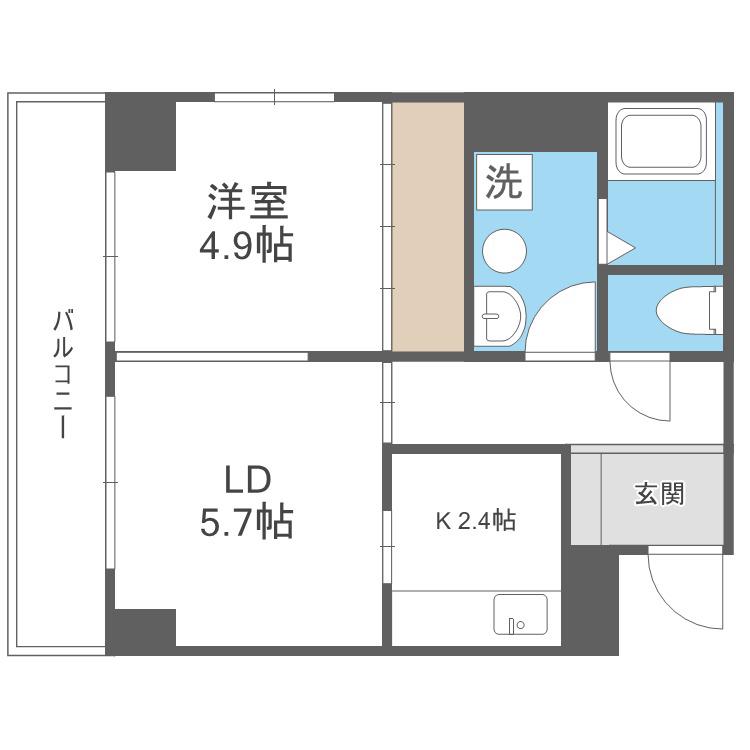 ホープ北21(1LDK/6階)の間取り写真