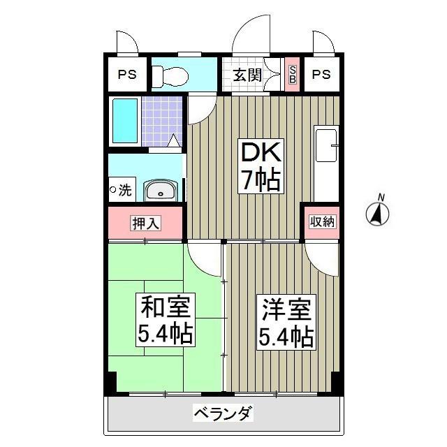 アルファーレジデンス(2DK/2階)の間取り写真