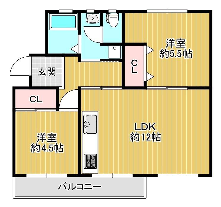 狭山2棟(2LDK/2階)の間取り写真