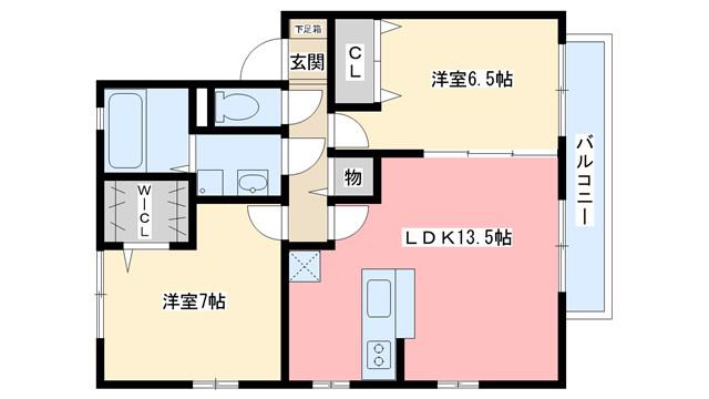 リビングタウン四条大路 A棟(2SLDK/1階)の間取り写真