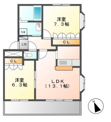 フラワーヒルズ天白(2LDK/2階)の間取り写真