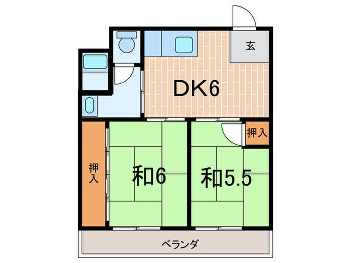 中西マンション(2DK/3階)の間取り写真