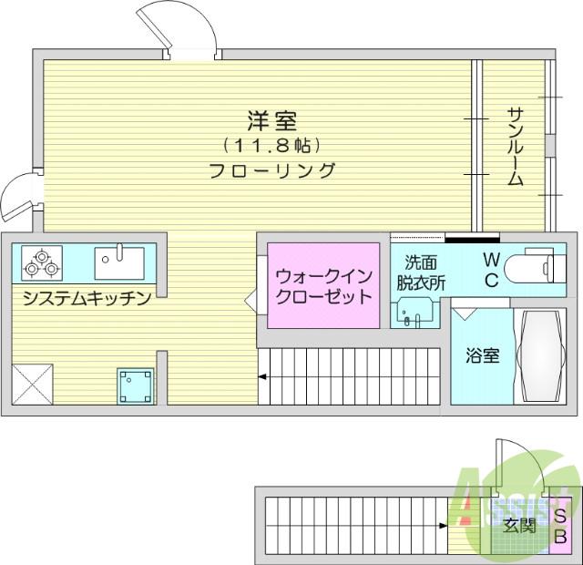 カーサ プリマベーラ(1K/2階)の間取り写真