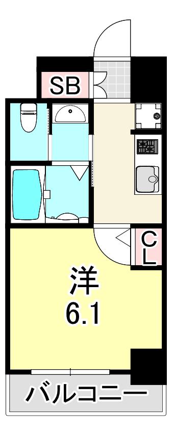 エステムコート神戸元町IIリザーヴ(1K/2階)の間取り写真