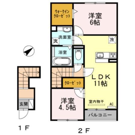 エグゼコート福岡(2LDK/2階)の間取り写真