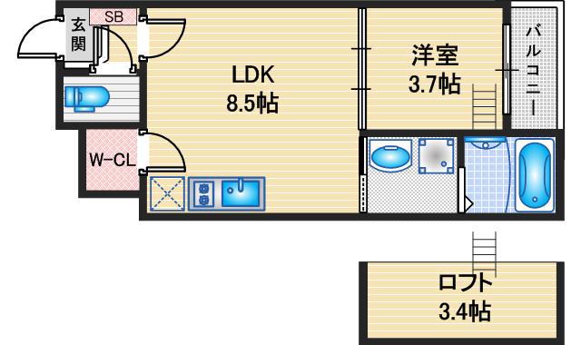シャトー名古屋本陣(1SLDK/2階)の間取り写真